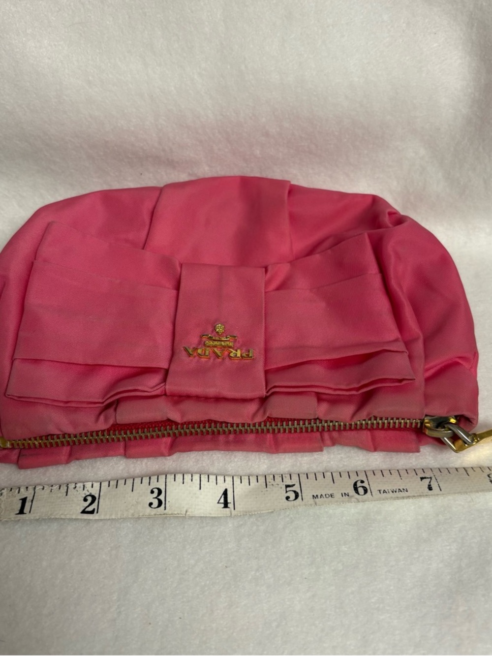 PRADA Pink Nylon Flat Bow Pouch Leather Wristlet Strap Ribbon - Picture 5 of 14